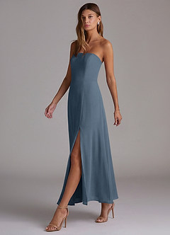 Azazie Wren Vestidos de madrinha de casamento Vestido Netuno de Chiffon de Linha A com Sem alças image3