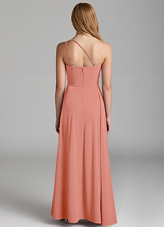 Azazie Maron Junior Coral A-Line Pleated Stretch Satin Dress image4
