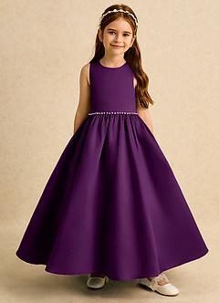 Azazie Daisies Abiti da Ragazza di Fiori Abito Principessa in Raso Opaco Fiocco Uva image2