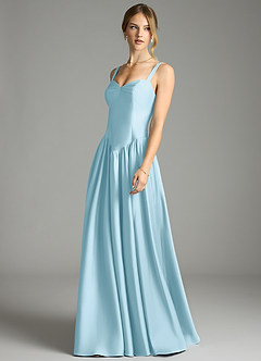 Azazie Evadina Suknie dla druhen Linia A Gorset Satyna elastyczna Do ziemi Sukienka image3