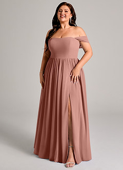 Azazie Calianna Bridesmaid Dresses Cedar Rose A-Line Off the Shoulder Chiffon Convertible Dress image12
