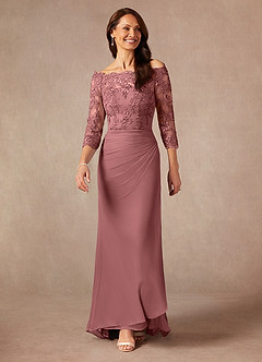 Azazie Rhonda Abiti per la Madre della Sposa Abito Sirena in Maglia a Spalla Scoperta Rosa Del Deserto image3