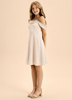 Azazie Anselie Junior Jurk van Stretch Satijn met A-Lijn Geplooid Wit Albast image4