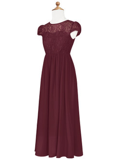 Azazie Delevingne Junior Jurk van Chiffon met A-Lijn Kant Cabernet image8