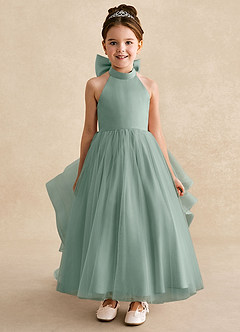 Azazie Bev Flower Girl Dresses Silver Sage A-Line Convertible Tulle Dress image3