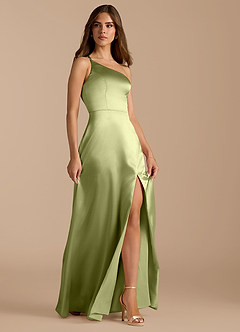 Azazie Trina Bridesmaid Dresses Pistachio A-Line One Shoulder Metallic Satin Dress image6