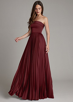 Azazie Mariana Bridesmaid Dresses Cabernet A-Line Pleated Stretch Satin Dress image7