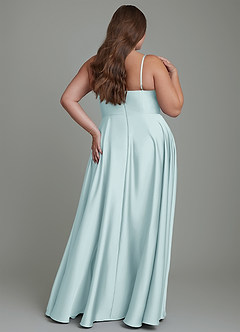 Azazie Elle Bridesmaid Dresses Mist A-Line Pleated Stretch Satin Dress image9