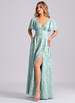 Azazie Kimber Robes de demoiselle d'honneur Robe Trapèze en Blumen-Burnout avec poches Brume image6