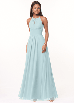 Azazie Bonnie Bridesmaid Dresses Mist A-Line Keyhole Ruched Chiffon Dress image1