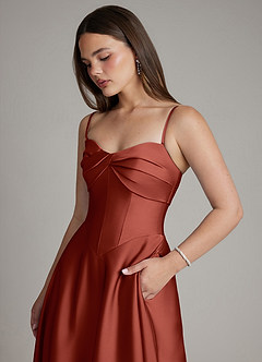 Azazie Meleena Jurken voor bruidsmeisjes Jurk van Stretch Satijn met A-lijn Strapless Terracotta image2