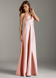Azazie Tessie Bridesmaid Dresses Blushing Pink A-Line Pleated Stretch Satin Dress image4