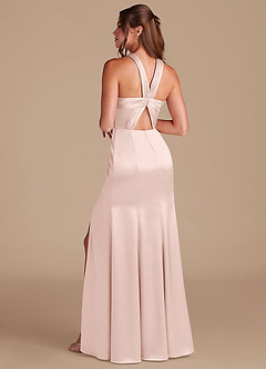 Azazie Rue Bridesmaid Dresses Blushing Pink Mermaid Pleated Metallic Satin Dress image7