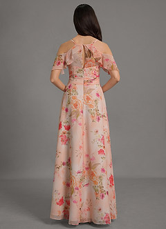 Azazie Dakota Bridesmaid Dresses Abstract Bouquet Floral A-Line V-Neck Pleated Chiffon Dress image4