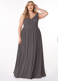 Azazie Keyla Bridesmaid Dresses Steel Grey A-Line V-Neck Pleated Chiffon Dress image6