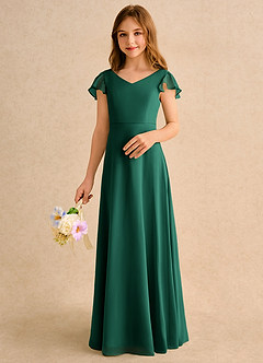 Azazie Nari Girls Formal Blumenmädchenkleider A-Linie mit ärmel Chiffon Kleid Smaragd image4
