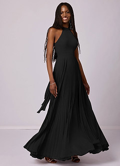 Barbie ♥ Azazie Robes de demoiselle d'honneur Robe Trapèze en Mousseline de soie Plissée Noir image5