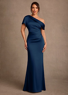 Azazie Rutha Mother of the Bride Dresses Dark Navy Sheath One Shoulder Stretch Satin Dress image1
