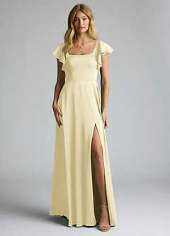 Azazie Bondi Bridesmaid Dresses Lemon Sorbet A-Line Bow Stretch Satin Dress image5
