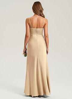 Azazie Lidia Bridesmaid Dresses Champagne Mermaid Side Slit Stretch Satin Dress image2