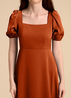 Azazie Briar Junior Abito A-Line in Raso Elasticizzato Fiocco Arancia Bruciata image8