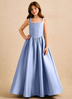 Azazie Enid Girls Formal Blumenmädchenkleider A-Linie Mit Perlen Stretch-Satin Kleid Eis image4