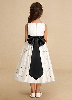 Azazie Pollie Flower Girl Dresses Ivory Black A-Line Bow Tulle Dress image6