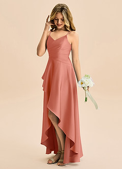 Azazie Eirlys Junior A-Linie Plissee Stretch-Satin Kleid Lachsrosa image3