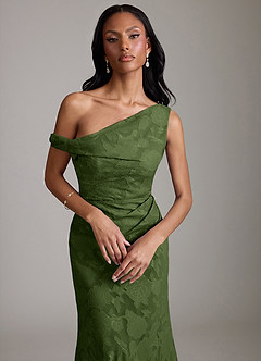 Azazie Emerson Bridesmaid Dresses Olive Mermaid Off the Shoulder Floral Burnout Dress image2