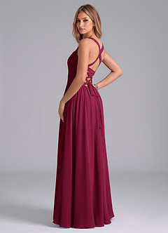 Azazie Francis Bridesmaid Dresses Burgundy A-Line Corset Chiffon Dress image2