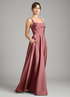 Azazie Shaude Bridesmaid Dresses Amethyst A-Line Pleated Stretch Satin Dress image6