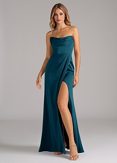 Azazie Johana Bridesmaid Dresses Ink Blue Mermaid Off the Shoulder Stretch Satin Convertible Dress image6
