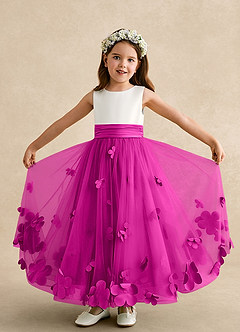 Azazie Vi Flower Girl Dresses Fuchsia A-Line Sleeveless Tulle Dress image5