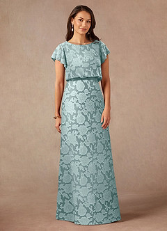 Azazie Lehi Mother of the Bride Dresses Mist A-Line Boatneck Floral Burnout Dress image3