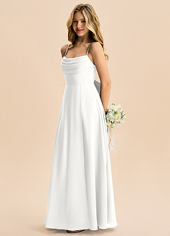 Azazie Bear Junior A-linja Pliseerattu Sifonki Lattian pituus Nuorempi morsiusneito Pukeutua image5