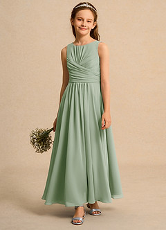 Azazie Ducky Junior Formal vestidos de niña de las flores Vestido de Salvia Polvorienta de Gasa de Corte En A con Plisado image4