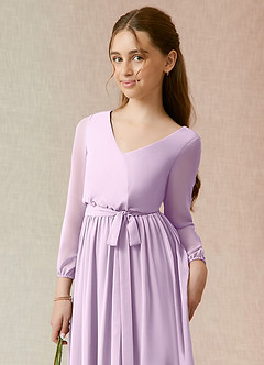 Azazie Angelica Junior Frosted Lilac A-Line Pleated Chiffon Dress image6