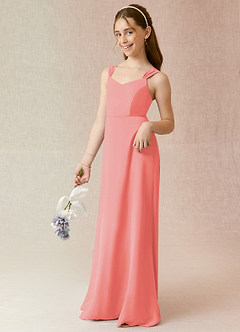 Azazie Denice Junior Coral A-Line Chiffon Dress image3