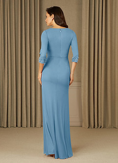 Azazie Rosena Mother of the Bride Dresses Steel Blue Sheath Pleated Mesh Dress image2