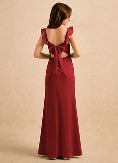 Azazie Novalie Girls Formal Flower Girl Dresses Pomegranate Mermaid Bow Stretch Satin Dress image1