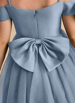 Azazie Amie Flower Girl Dresses Dusty Blue A-Line Off the Shoulder Matte Satin Dress image8