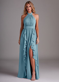 Azazie Avary Abiti da Damigella Abito A-Line in Chiffon Plissettato Blu Lunatico image1