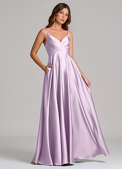 Azazie Amani Brautjungfernkleider A-Linie Plissee Stretch-Satin Kleid Frostiges Flieder image4