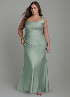 Azazie Agustina Brautjungfernkleider Meerjungfrau-Linie Korsett Stretch-Satin Kleid Agave image9