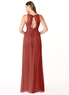 Azazie Luz Bridesmaid Dresses Terracotta A-Line Lace Chiffon Dress image2