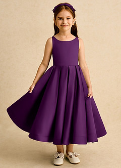 Azazie Babs Flower Girl Dresses Grape Ball-Gown Pleated Matte Satin Dress image2