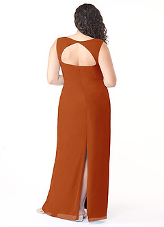 Azazie Flori Jurken voor bruidsmeisjes Jurk van Chiffon met Kolom Vierkante halslijn Paprika image8