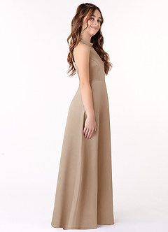 Azazie Laurel Junior Taupe A-Line Stretch Satin Dress image2
