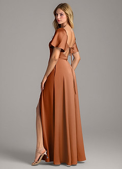 Azazie Chloe Robes de demoiselle d'honneur Robe Trapèze en Satin extensible Encolure en Forme de Cœur Cuivre image2