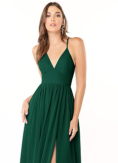 Azazie Aaida Bridesmaid Dresses Emerald A-Line Corset Chiffon Dress image6
